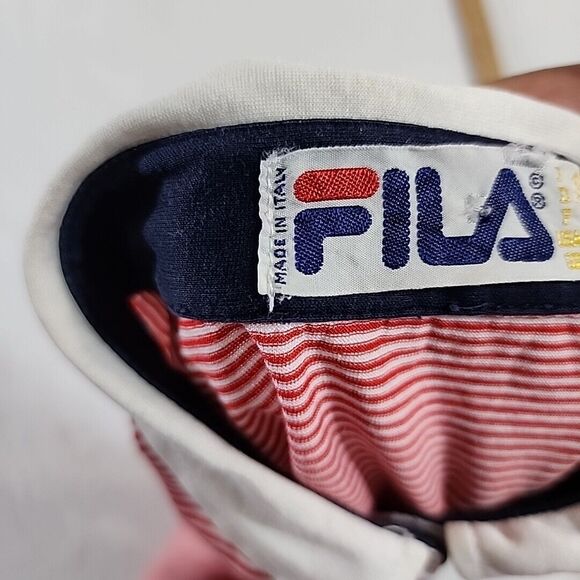 Vintage FILA Womens Medium collared sleeveless top Striped Red White Blue Shirt‎ - Picture 10 of 16